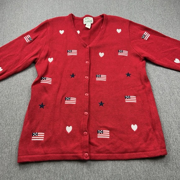 Quacker Factory Cardigan Sweater Womens Medium USA American Flag 4th of July Red - Picture 3 of 10